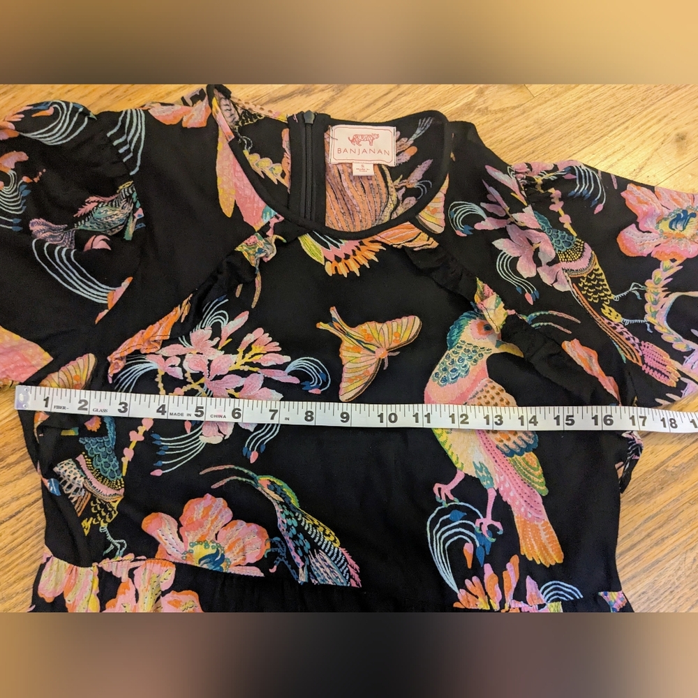 Banjanan Lenka Jungle Print Crew Neck Knee Length Toucan Moth Dress sz S - Picture 11 of 12